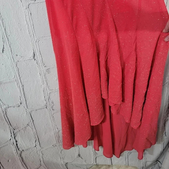 Masquerade Juniors 9/10 Coral Asymetrical‎ Hi Low Sparkle Spaghetti Strap Dress - Picture 2 of 9